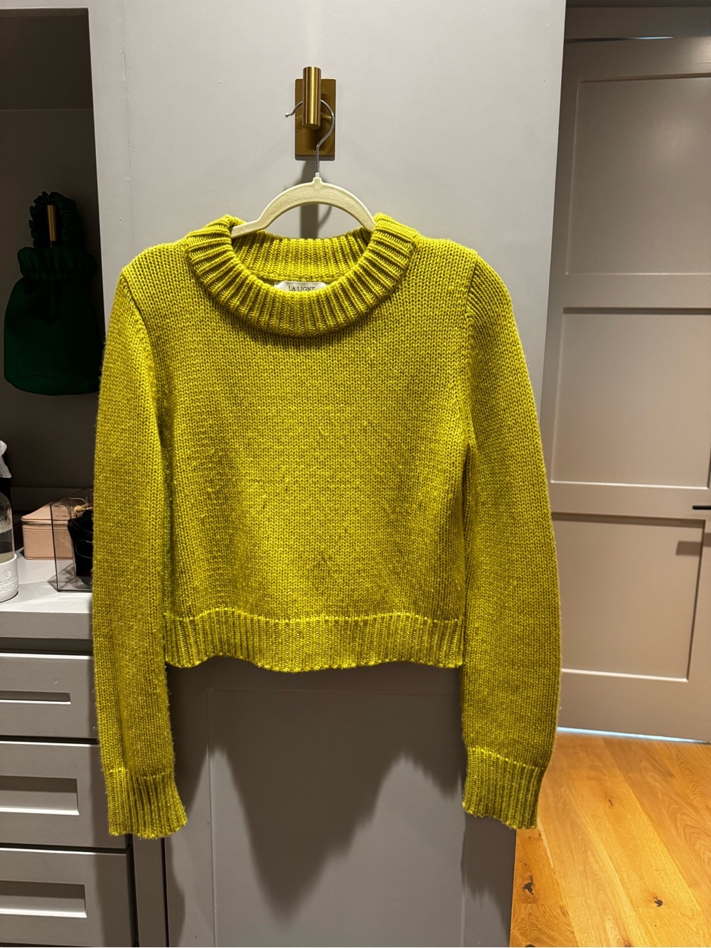 La Ligne Chartreuse Cropped Rib-Trim Crewneck Sweater